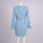 deep V-neck feather sleeve blazer mini dress - Light blue