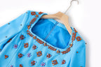Flowering Girl Women Meroy Square Neck Floral Beading Embroidery Maxi Dress In Sky Blue