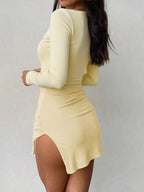 Flowering Girl Women yellow long sleeve hip mini dress
