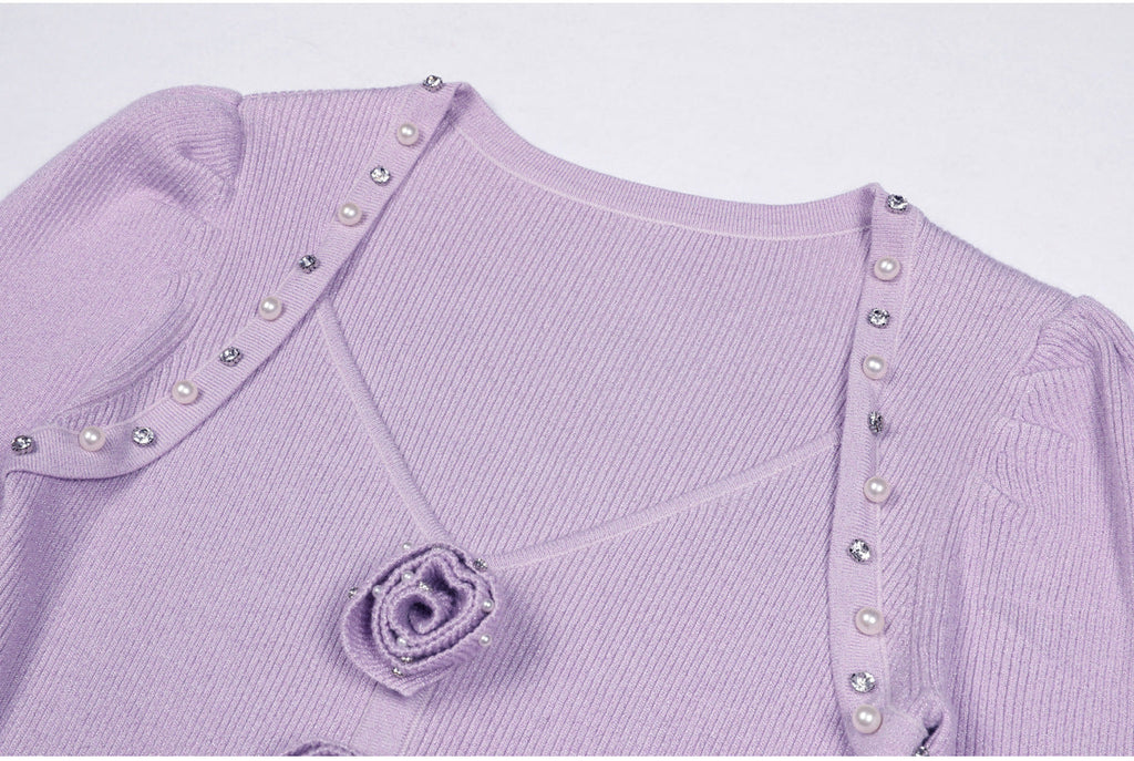 Flowering Girl Women flower knit mini dress in pale purple