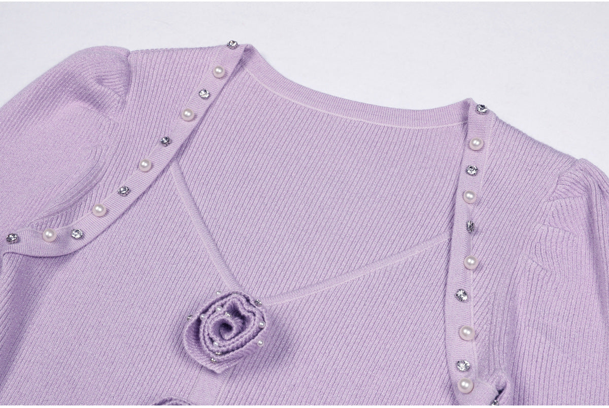 Flowering Girl Women flower knit mini dress in pale purple