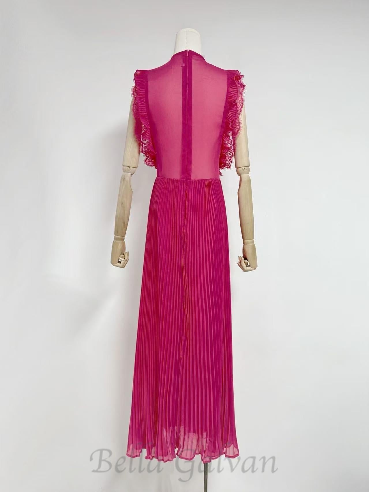 Flowering Girl Women Chiffon Ruffled Maxi Dress in red