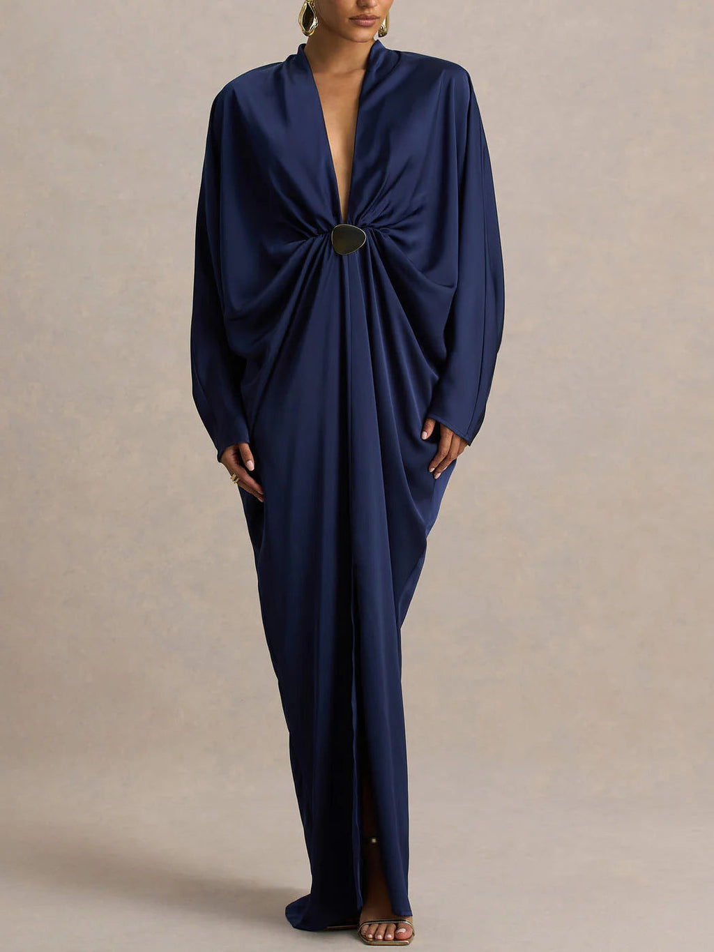 Satin Batwing Sleeve Maxi Kaftan Dress