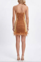 Flowering Girl Women anna rhinestone embellished feather strapless mini dress in pale brown