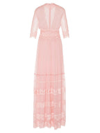 Blush Pink Lace-Trimmed V-Neck Maxi Dress