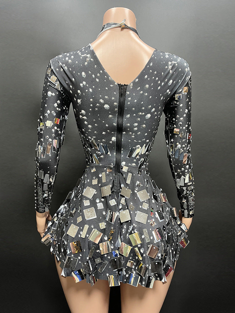 Flowering Girl Women LONG SLEEVE EMBELLISHED MINI DRESS IN BLACK