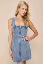 Denim Suspender Square Neck Slim Mini Dress