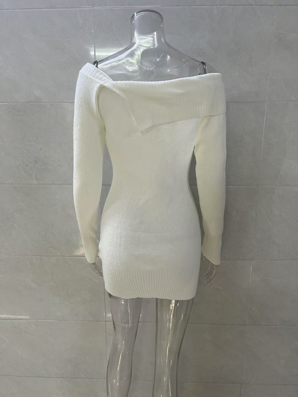 Flowering Girl Women white off-the-shoulder long-sleeved knitted dress