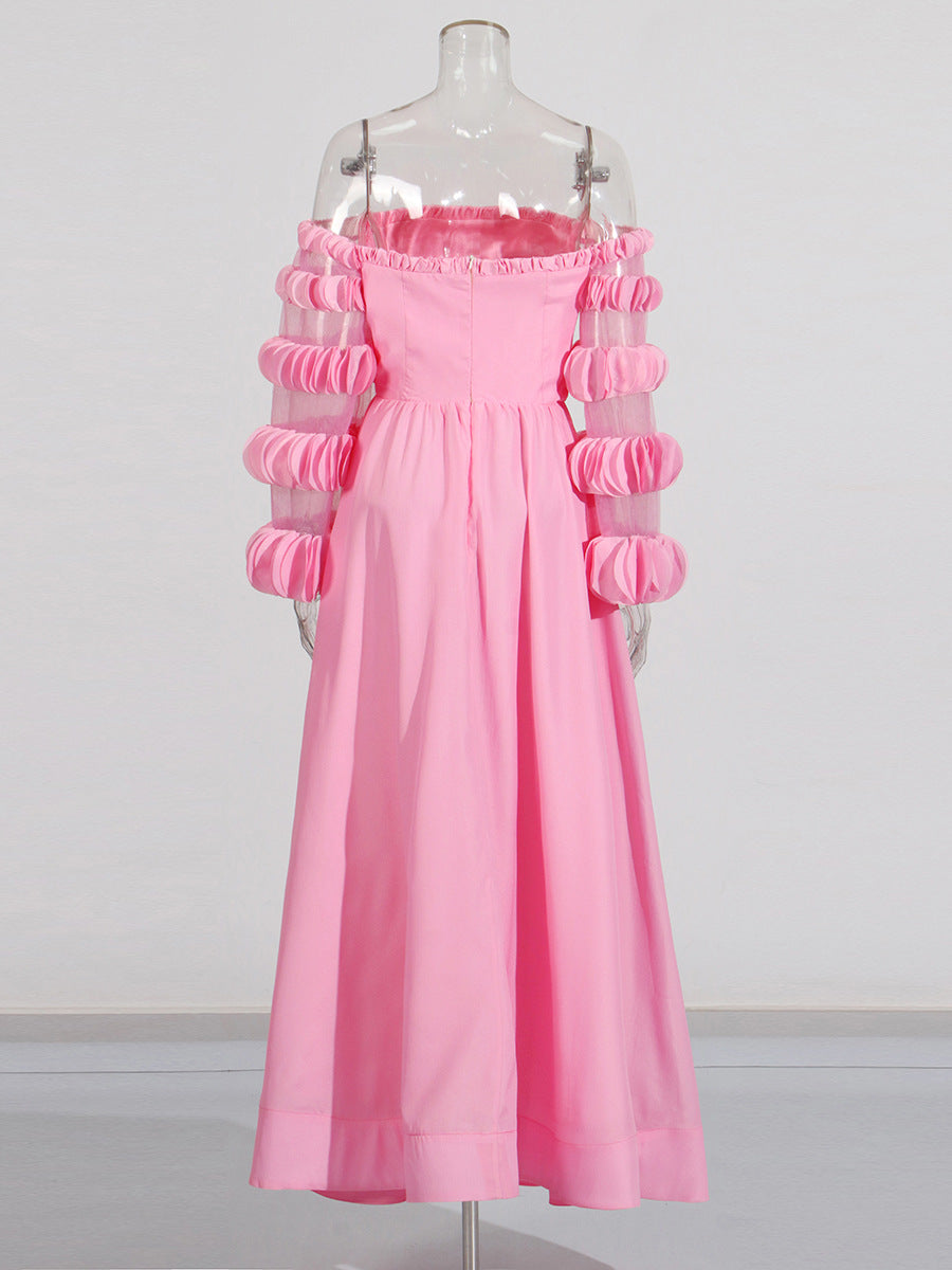 Flowering Girl Women petals strapless tulle maxi dress in pink