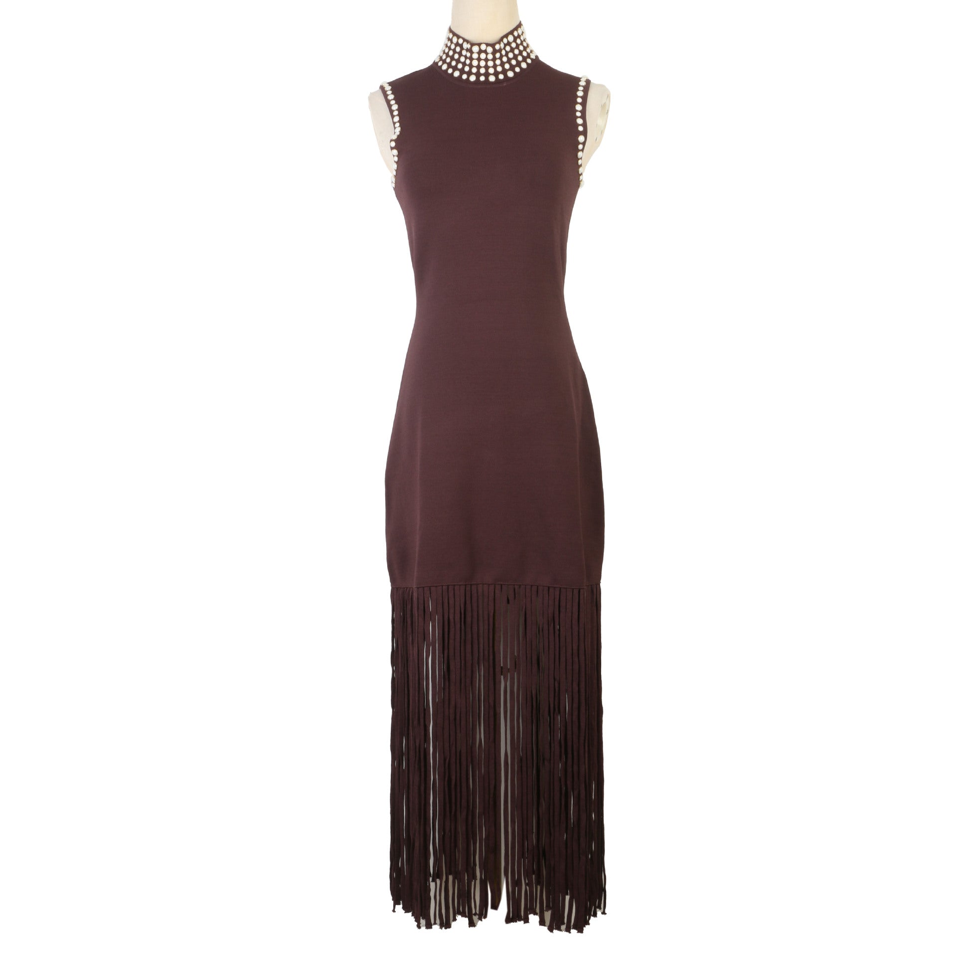 Lara Brown Fringe Knit Embellished Sleevless Midi Dress