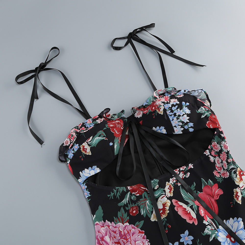 carlin floral print cutout layer maxi dress