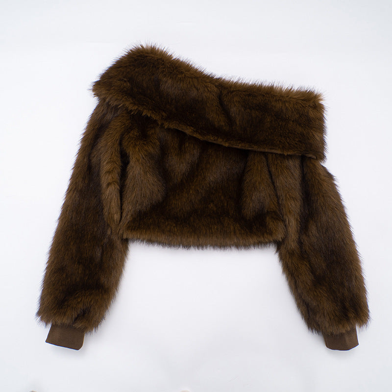 stacey One Shoulder Furry Top