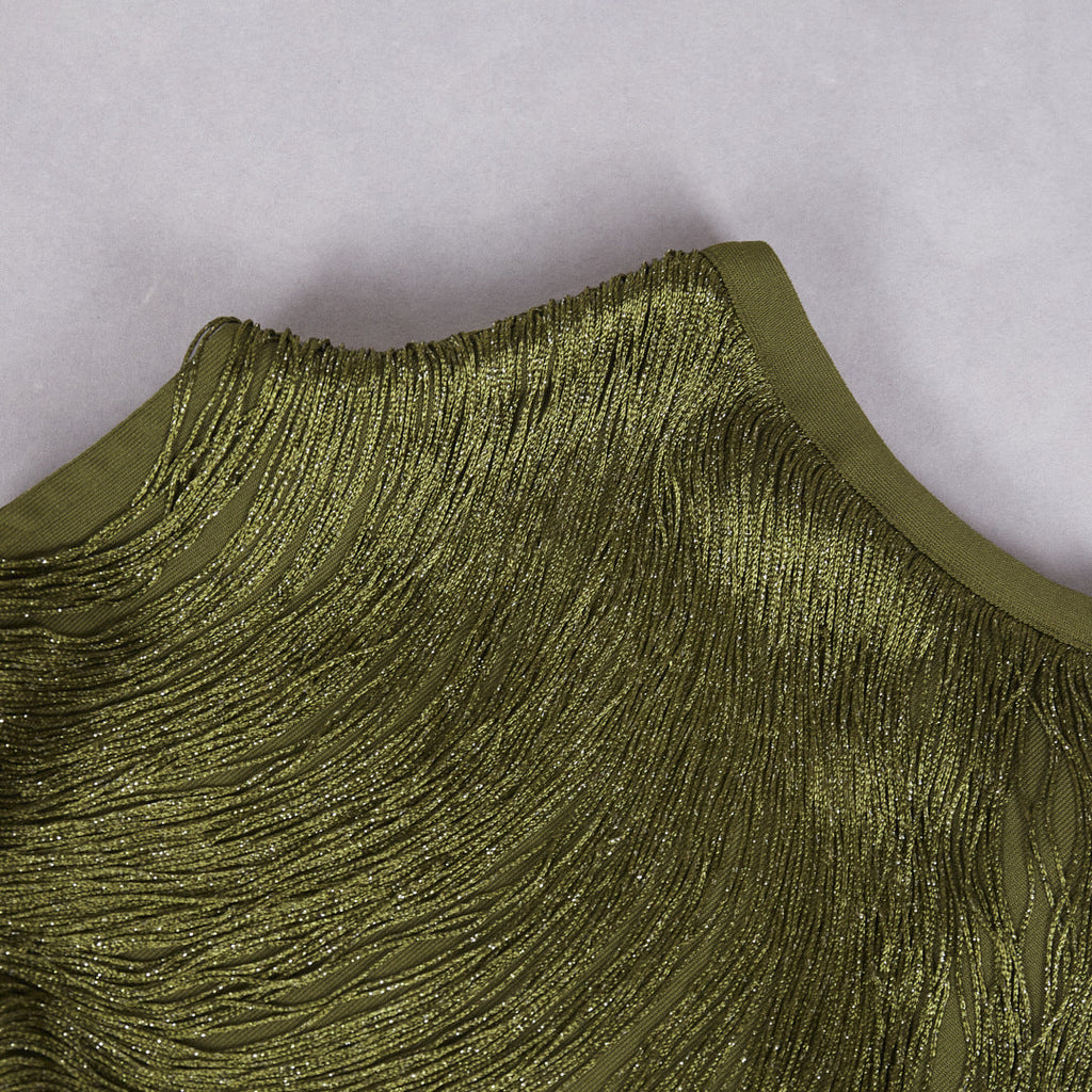 Flowering Girl Women Sleeveless Turtleneck Tassel Paneled Top And Satin Skirt Set In Green