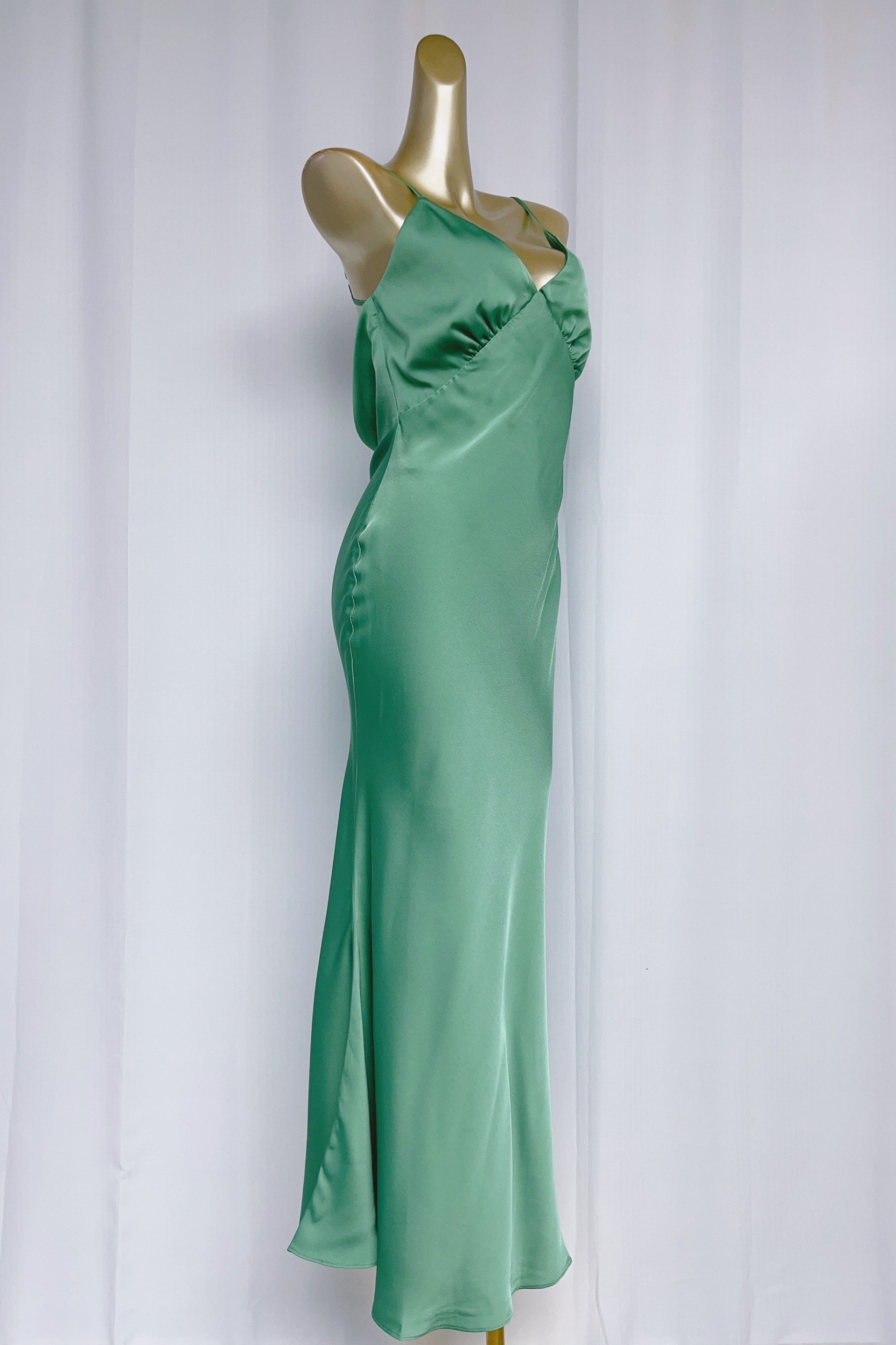 Vida Satin Midi Dress in Juniper Green