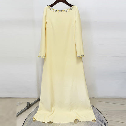 blush pink long sleeve kaftan-style maxi dress