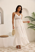 Flowering Girl Women white lace vacation pure cotton slip maxi dress