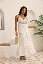 Flowering Girl Women white lace vacation pure cotton slip maxi dress