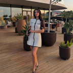 Flowering Girl Women white knitted short-sleeved button-down mini dress