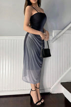 grey Mesh Suspender Backless Dress