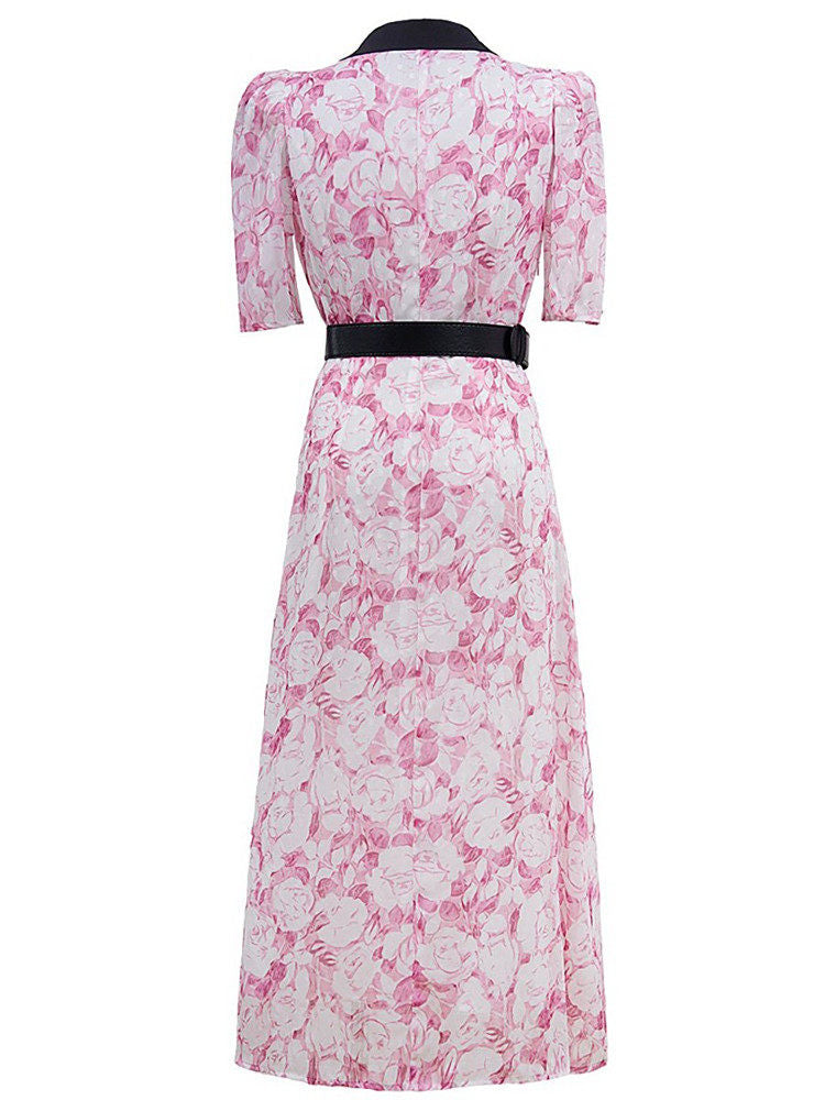 Pink Floral Printed Midi Dress