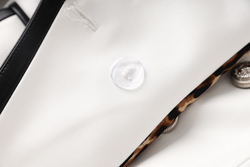 Flowering Girl Women Pu Leather Rhinestone Bottom Blazer in white