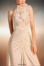 nicola Flower bow pleated bodycon maxi dress in white