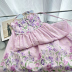 Flowering Girl Women Halter Spaghetti Strap Bow Front Floral Embroidery Midi Dress