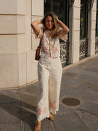 Flowering Girl Women embroidery with flush edge short top