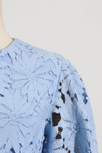 Lace Embroidered Top & Maxi Skirt Two-Piece Set in blue