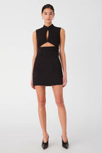 Stand Collar Cutout Mini Dress In Black