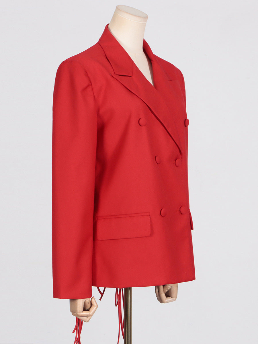 Flowering Girl Women Vienna Cutout Fringe Backless Blazer In Red