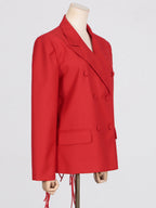 Flowering Girl Women Vienna Cutout Fringe Backless Blazer In Red
