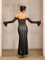Flowering Girl Women Anna One-Shoulder Lace Long Sleeves Maxi Dress In Black