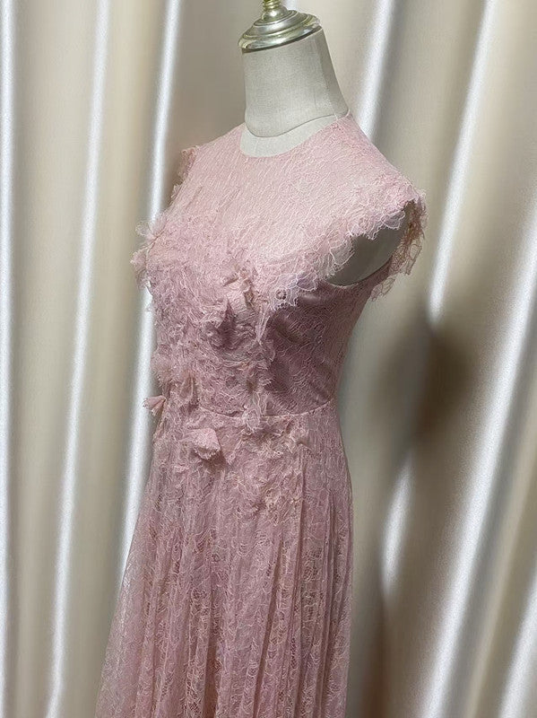 Jennifer Lace Flower Embellished Maxi Dress In Pink