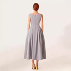 Flowering Girl Women sleeveless pleated slit midi dress in gray