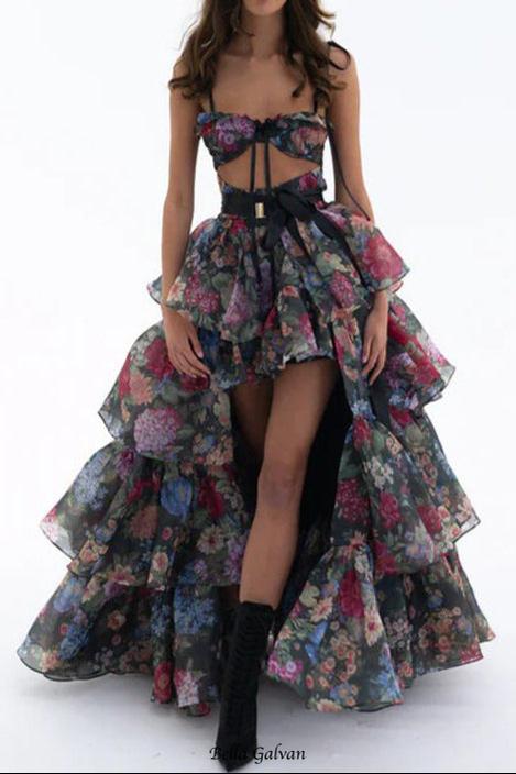 carlin floral print cutout layer maxi dress