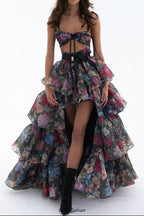 carlin floral print cutout layer maxi dress