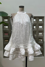 gemma sequin Sleeveless Bowknot Mini Dress in white