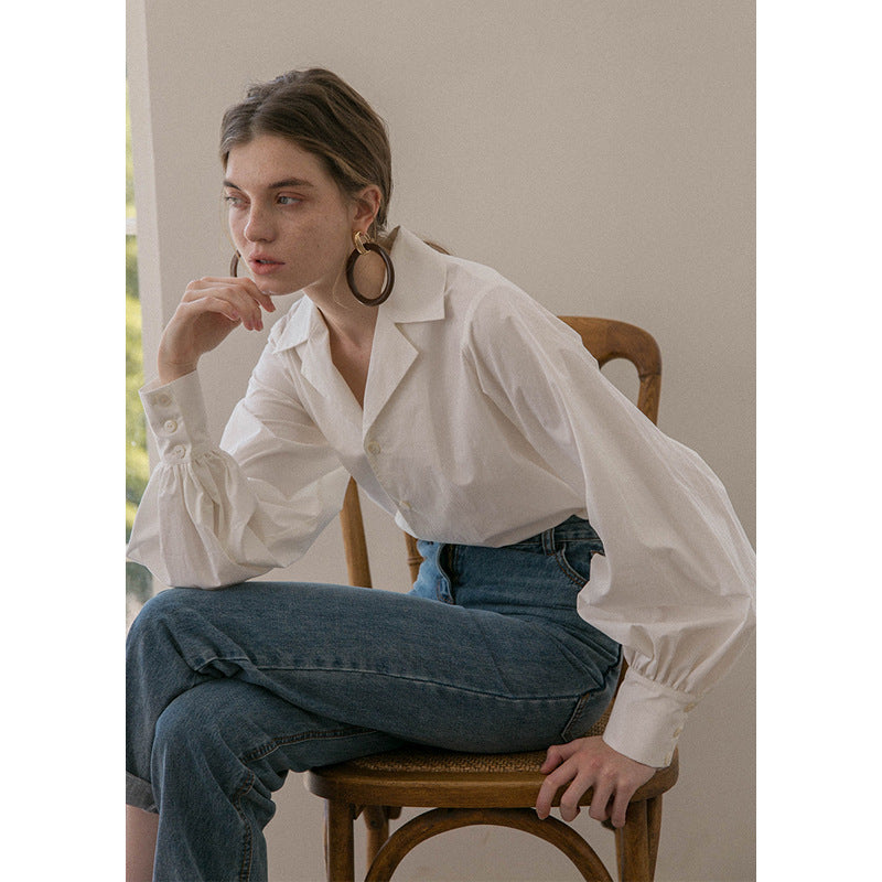White Lantern Sleeve Shirt
