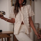 Lace Embroidered Short-Sleeved Shirt