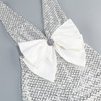 rebecca bow sequin embellished v neck maxi dress in silver