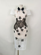 Flowering Girl Women Poker Patterns embellished midi dress in white