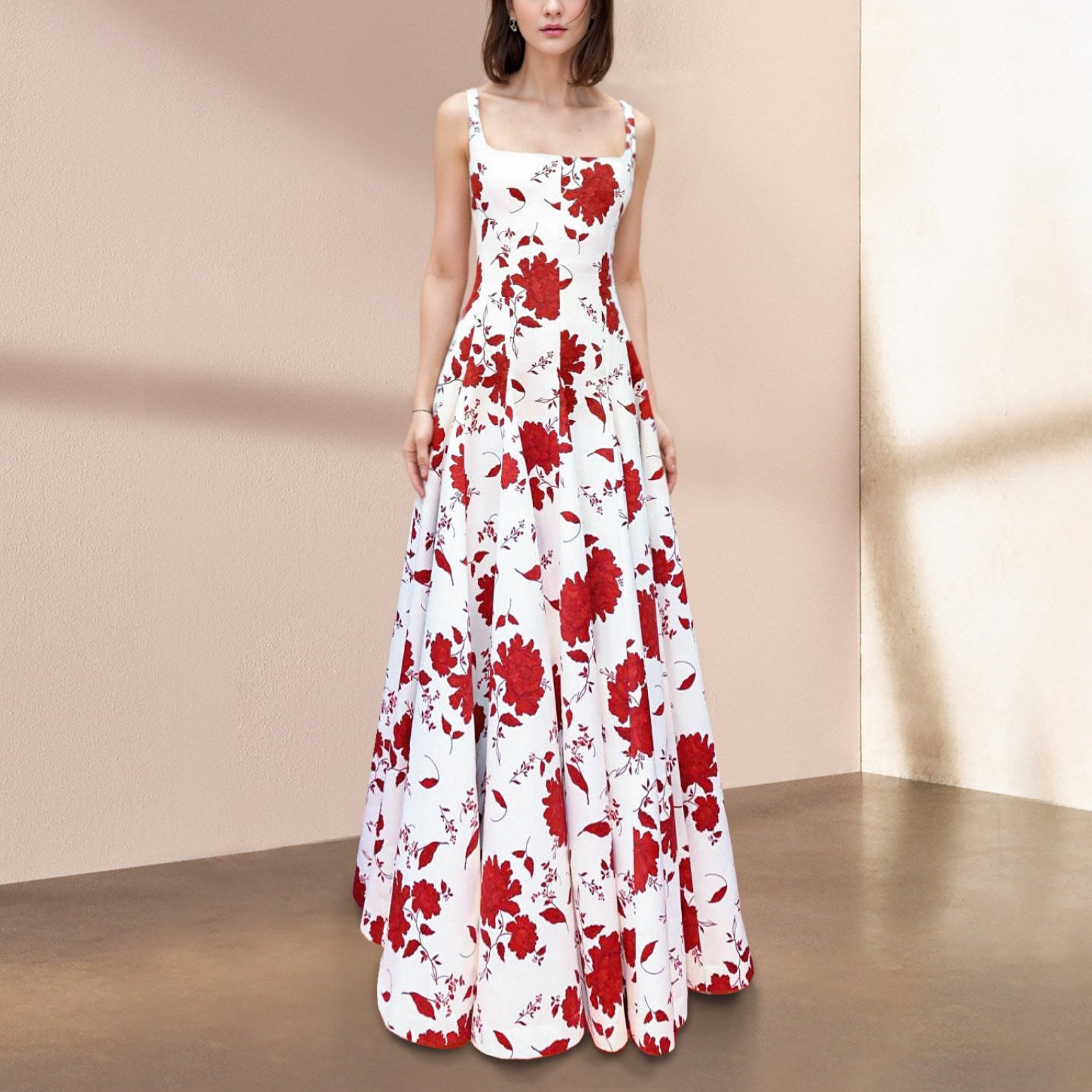 Floral Printed Square Neck Maxi Dress