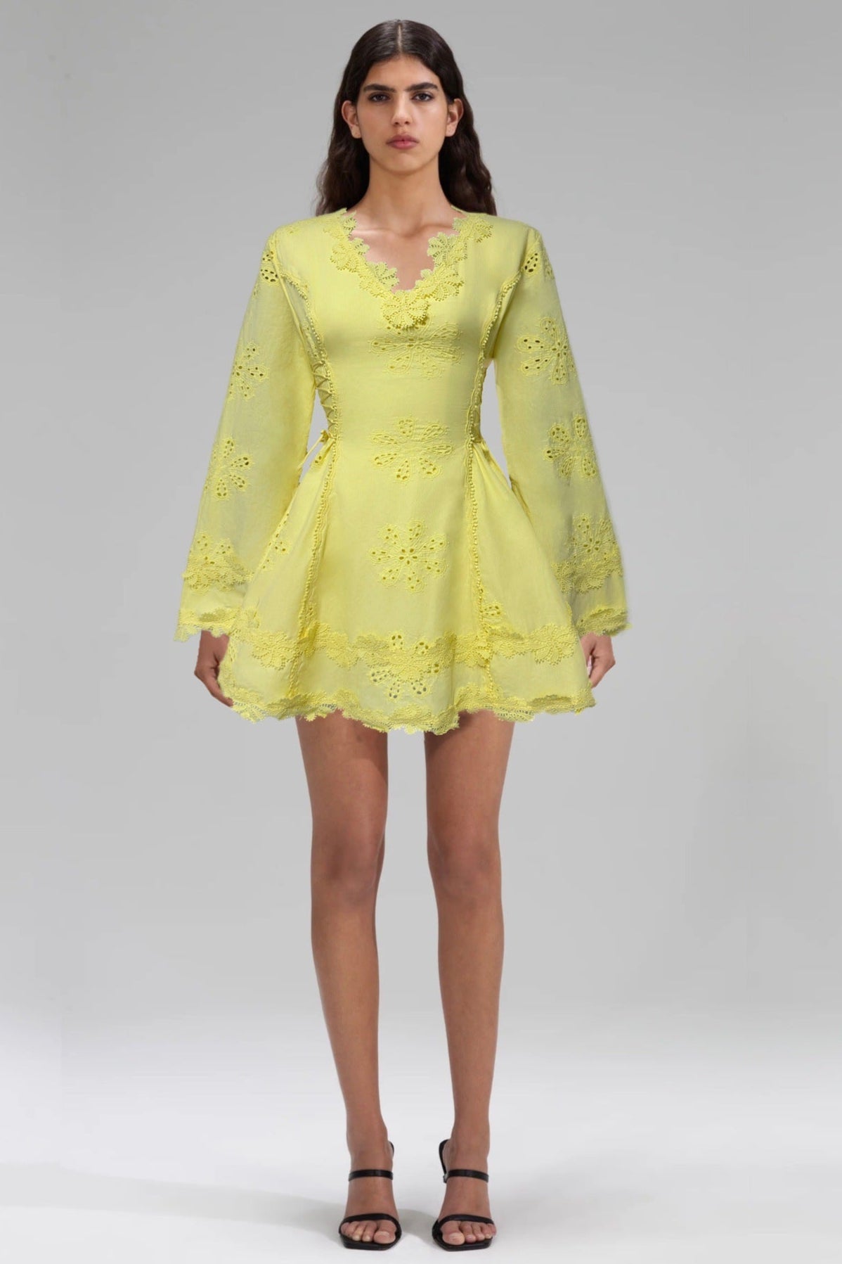 Flowering Girl Women Flower Embroidery Hollow Mini Dress In White