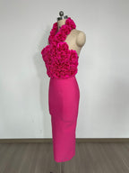 Flowering Girl Women flower bandage midi dress in hot pink