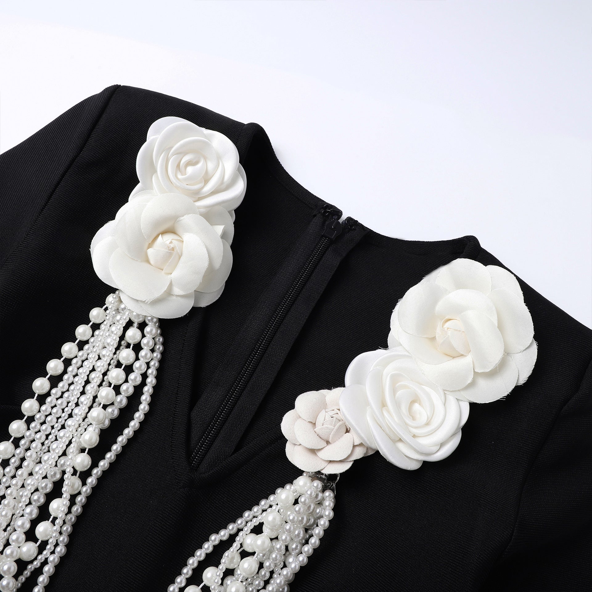 Flowering Girl Women alisa pearl flower embellished bandage mini dress in black
