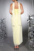 Flowering Girl Women Rhinestone Patchwork Strapless Herringbone Maxi Dress - Yellow