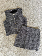 Flowering Girl Women mixed silver thread fine glitter gold button vest hip-hugging skirt