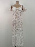 phoenix floral Applique hollow lace Midi Dress - white