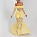 Flowering Girl Women Lace-trimmed flared sleeve fishtail maxi skirt